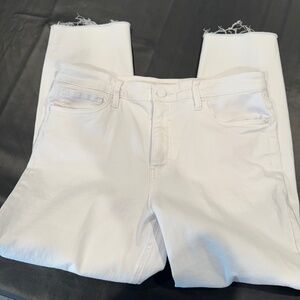 Kut from the Kloth White Rachael Fab Ab High Waist Raw Hem Mom Jeans